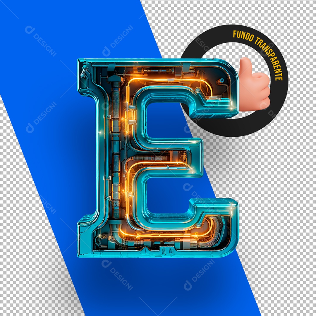 Letra E Maiúscula com Led Elemento 3D Para Composição PSD