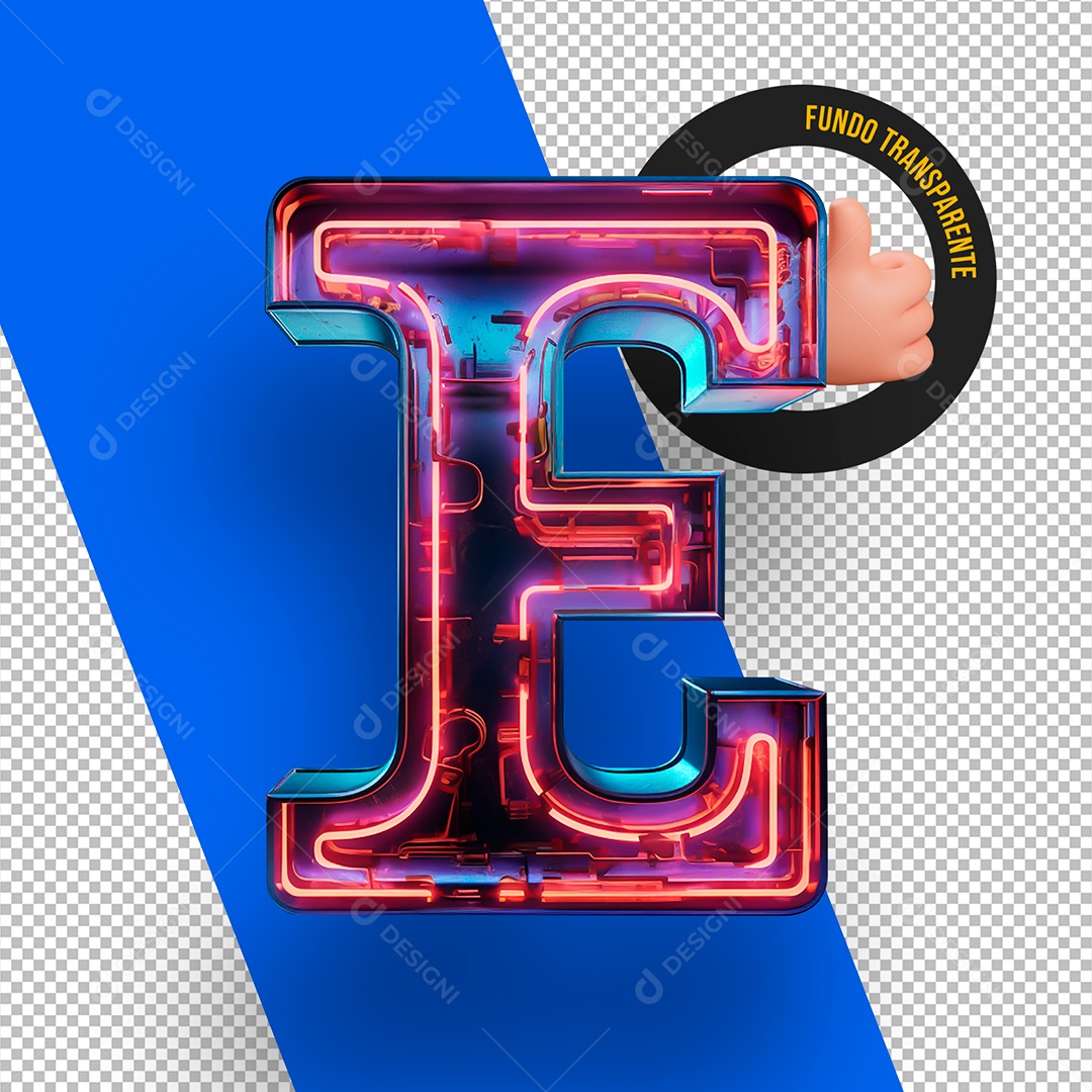 Letra E Maiúscula com Led Elemento 3D Para Composição PSD