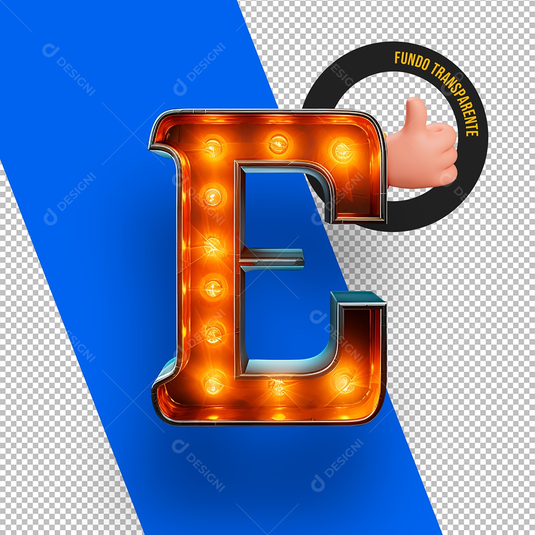 Letra E Maiúscula com Lâmpadas de Led Elemento 3D Para Composição PSD