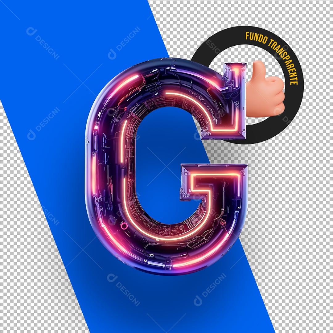 Letra G Maiúscula com Led Elemento 3D Para Composição PSD