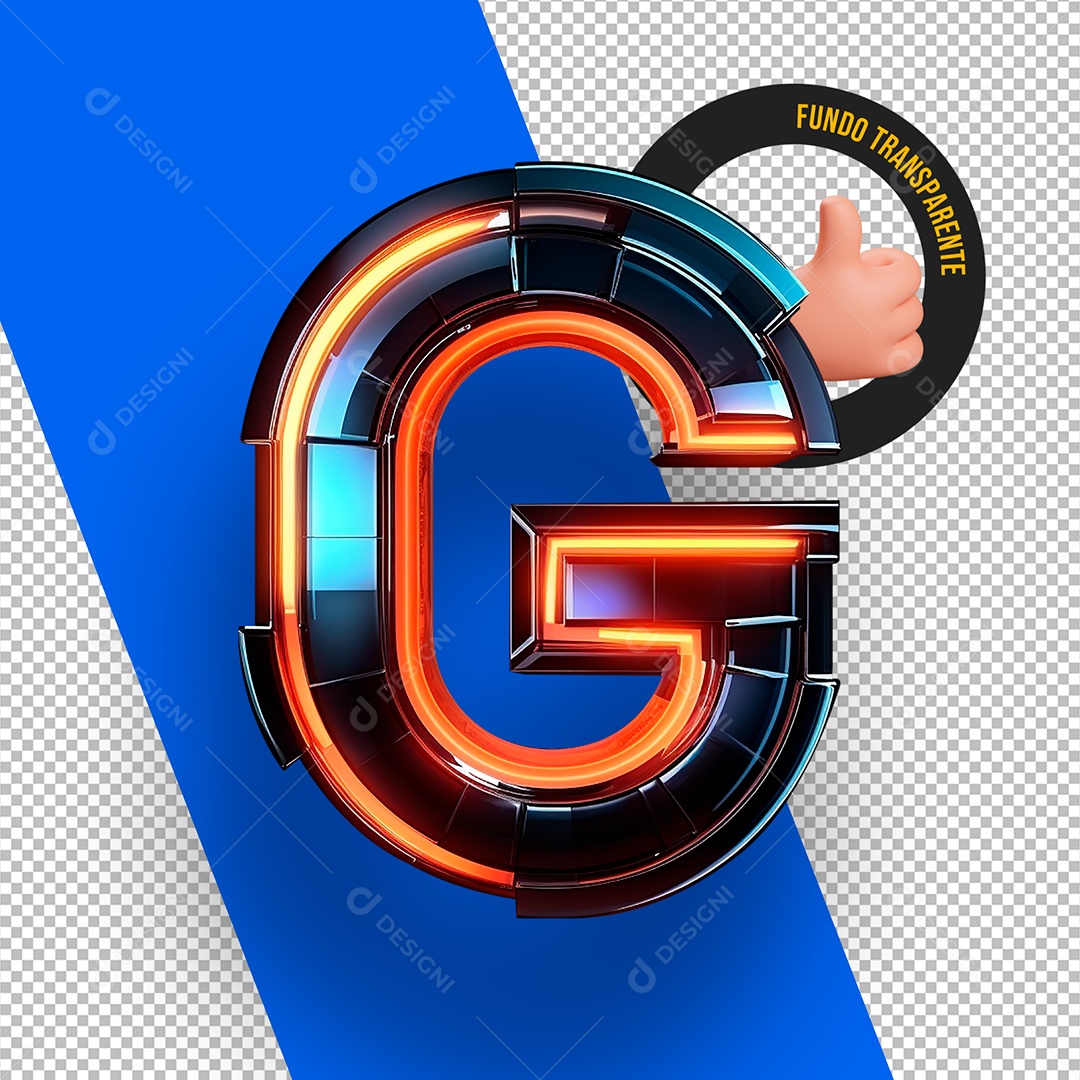 Letra G Maiúscula com Led Elemento 3D Para Composição PSD