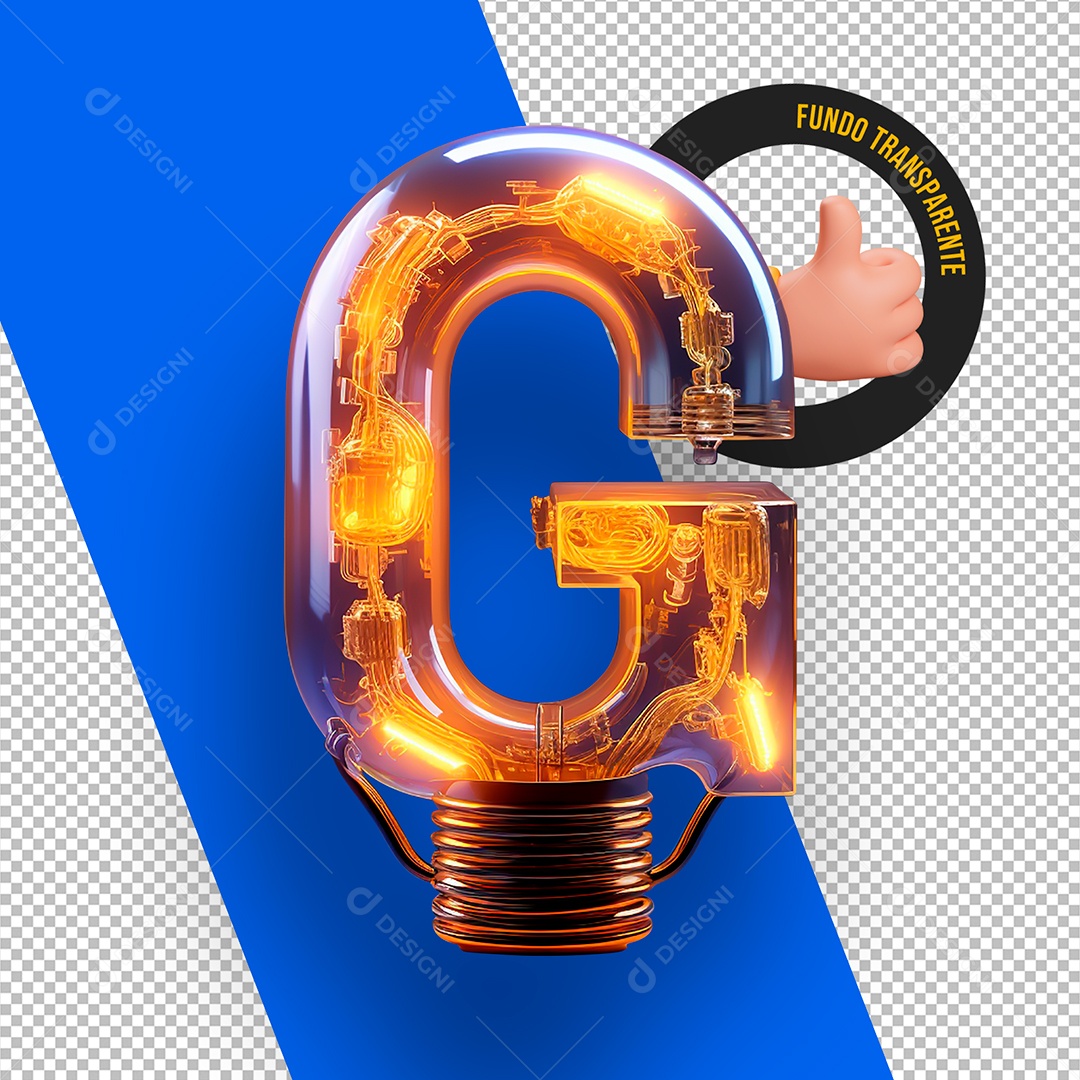 Letra G Maiúscula em Forma de Lâmpada Elemento 3D Para Composição PSD