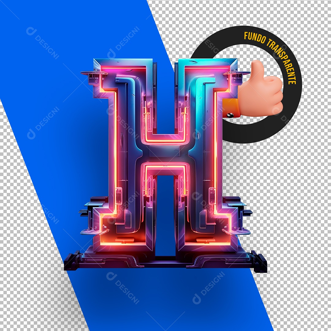 Letra H Maiúscula com Led Elemento 3D Para Composição PSD