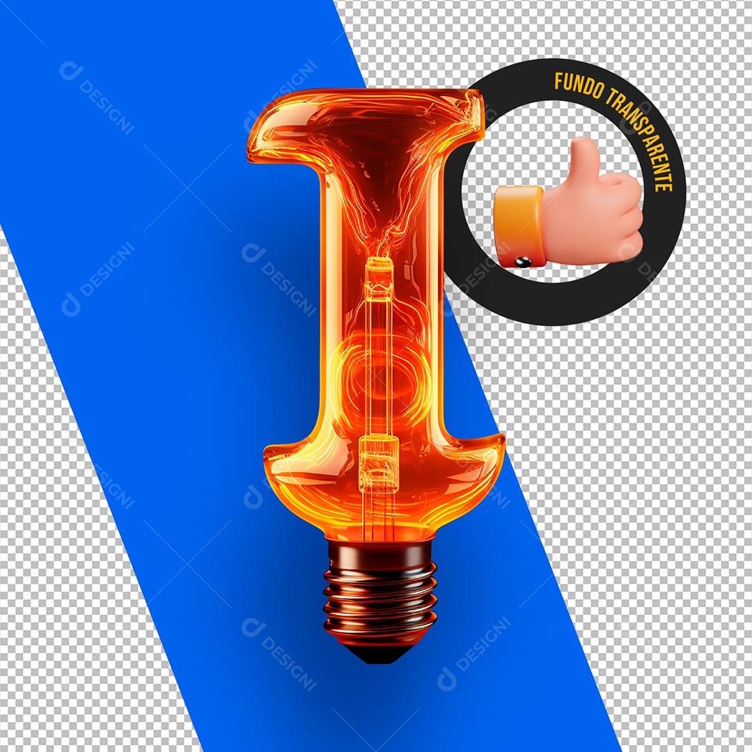 Letra I Maiúscula em Forma de Lâmpada Elemento 3D Para Composição PSD