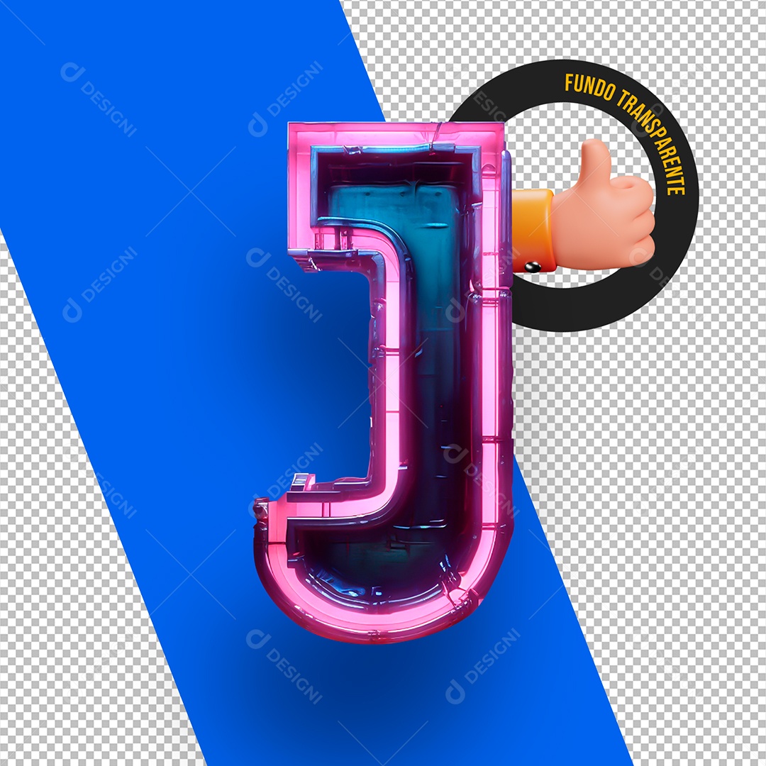 Letra J Maiúscula com Led Rosa Elemento 3D Para Composição PSD