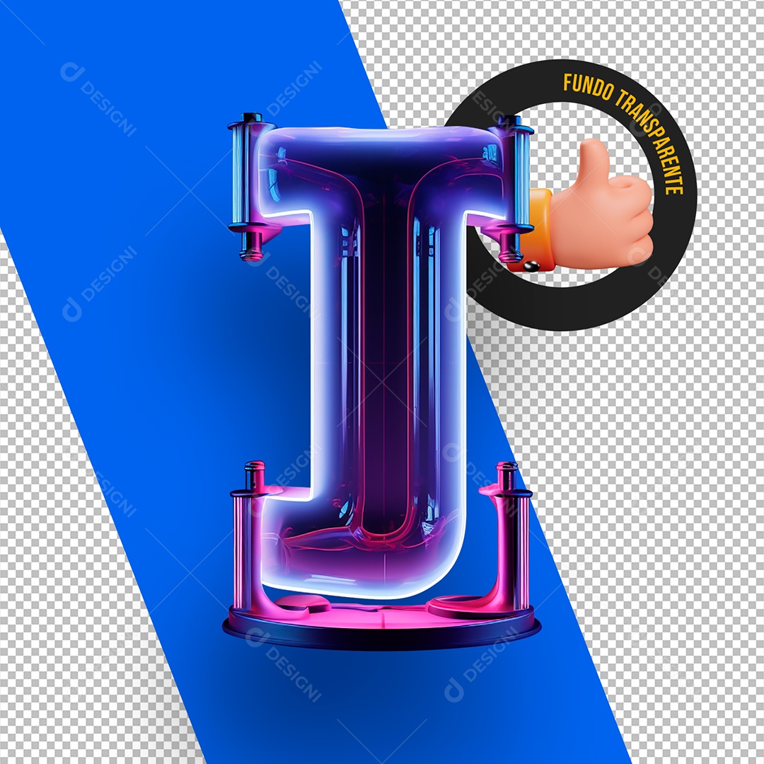 Letra J Maiúscula com Led Elemento 3D Para Composição PSD