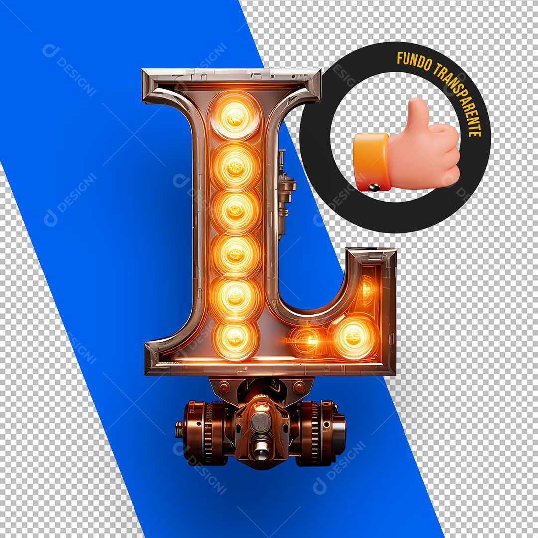 Letra L Maiúscula com Lâmpada de Led Elemento 3D Para Composição PSD