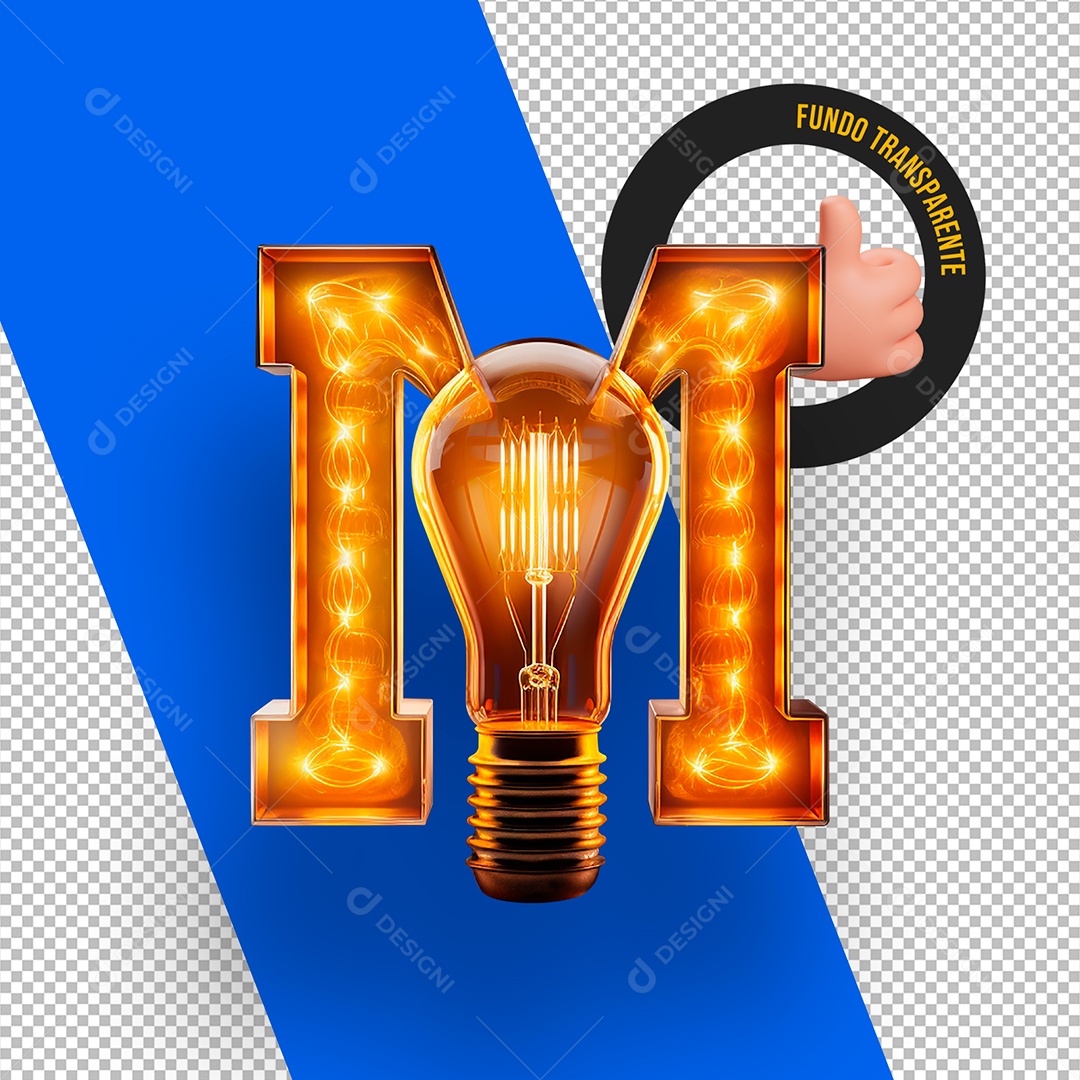 Letra M Maiúscula em Forma de Lâmpada Elemento 3D Para Composição PSD