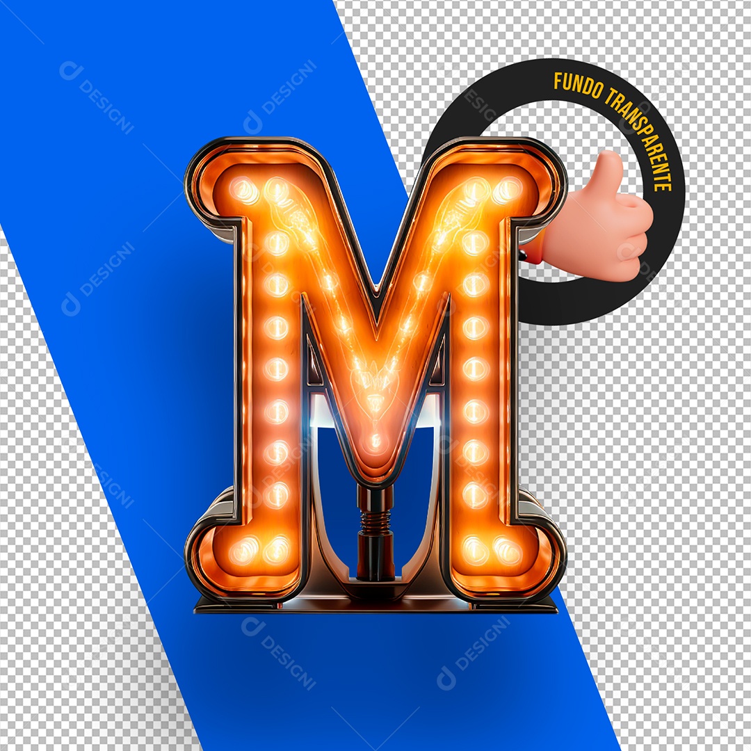 Letra M Maiúscula com Lâmpadas de Led Elemento 3D Para Composição PSD