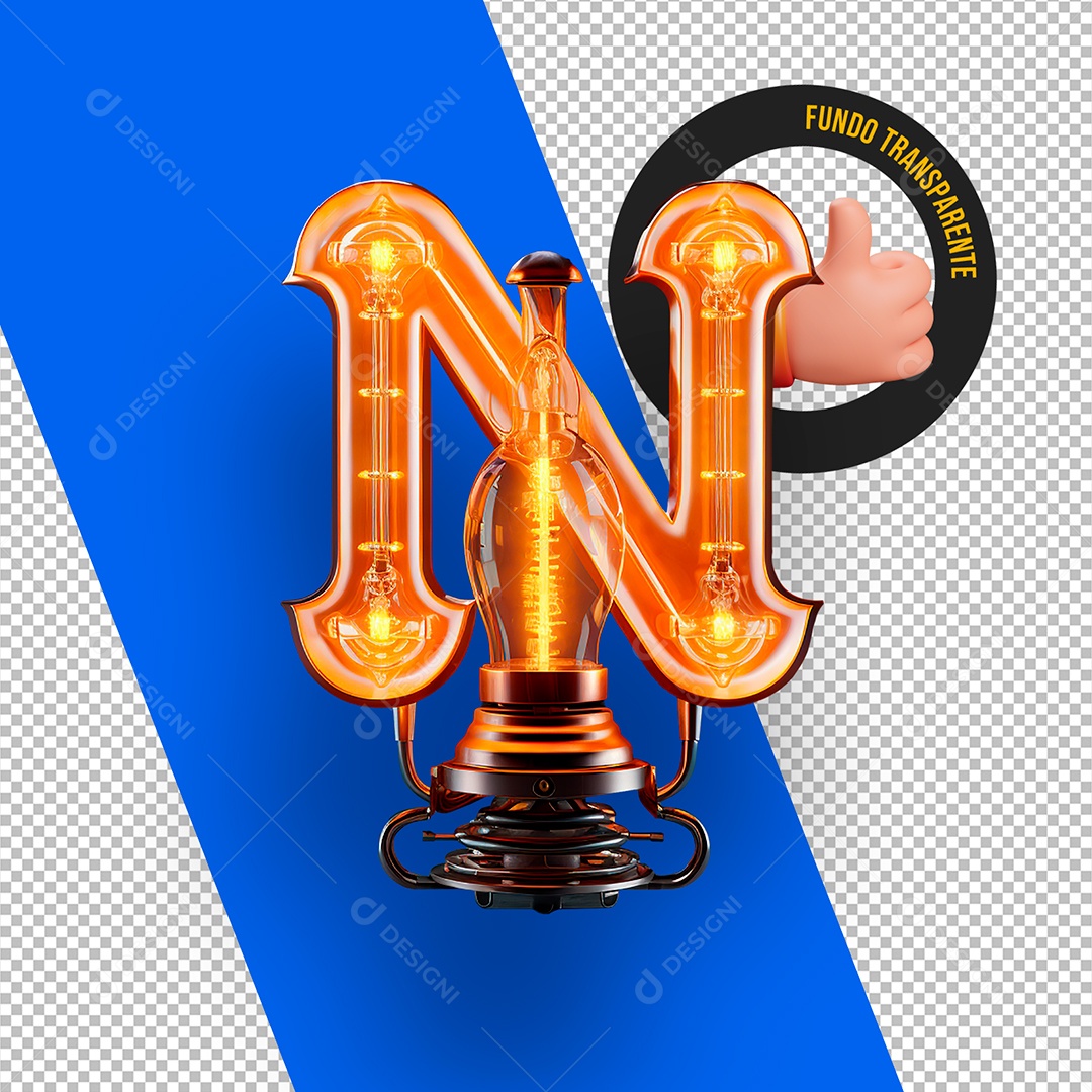 Lamp Shaped Capital N Letter with Led 3D Element For PSD Composition