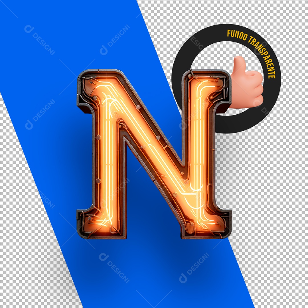 Letra N Maiúscula com Led Elemento 3D Para Composição PSD