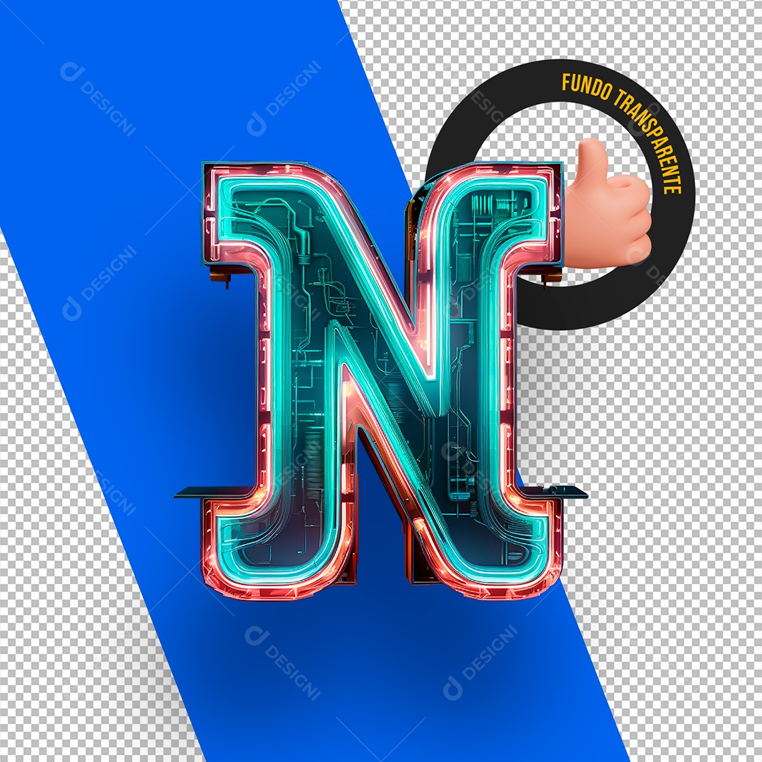 Letra N Maiúscula com Led Elemento 3D Para Composição PSD