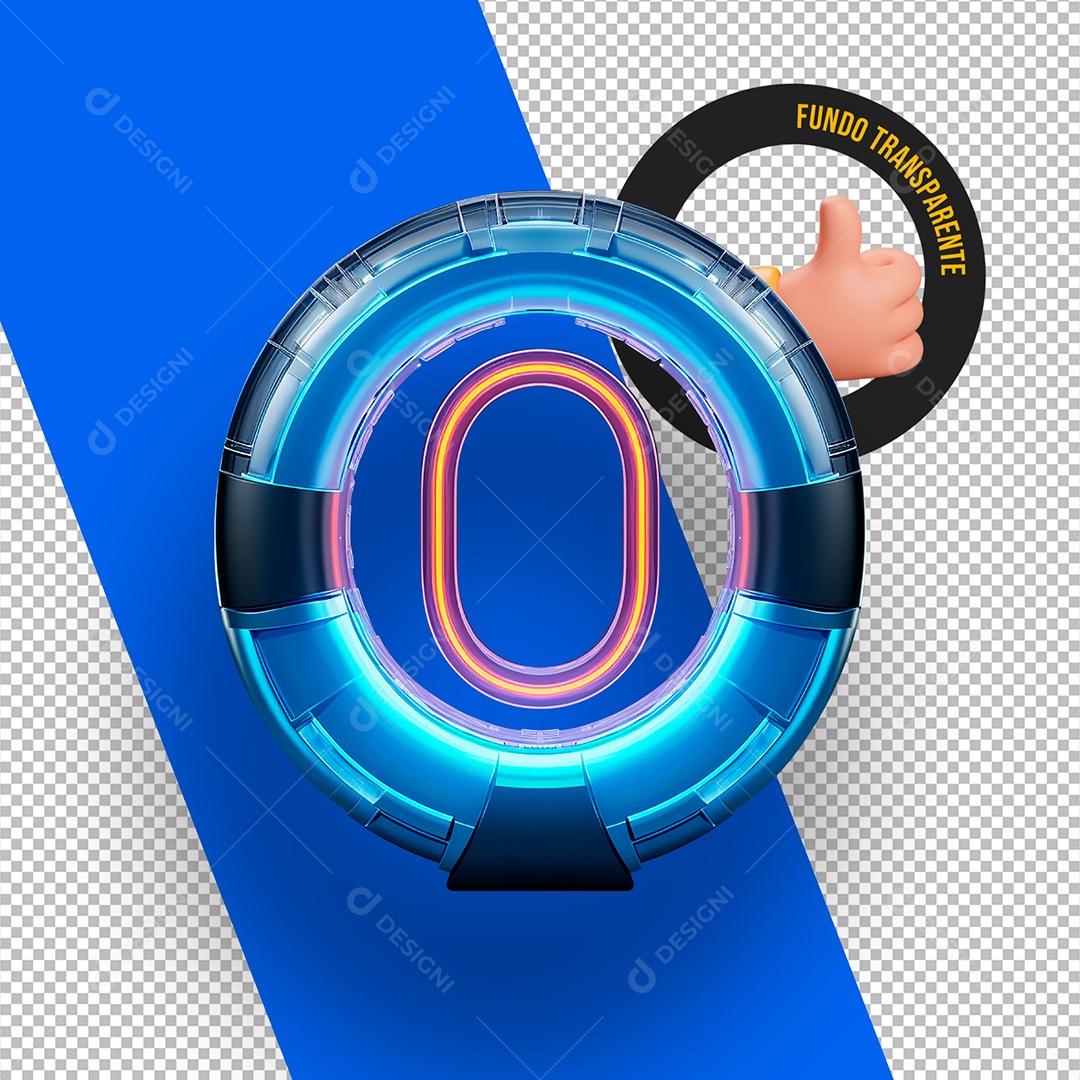 Letra O Maiúscula em Círculo com Led Elemento 3D Para Composição PSD