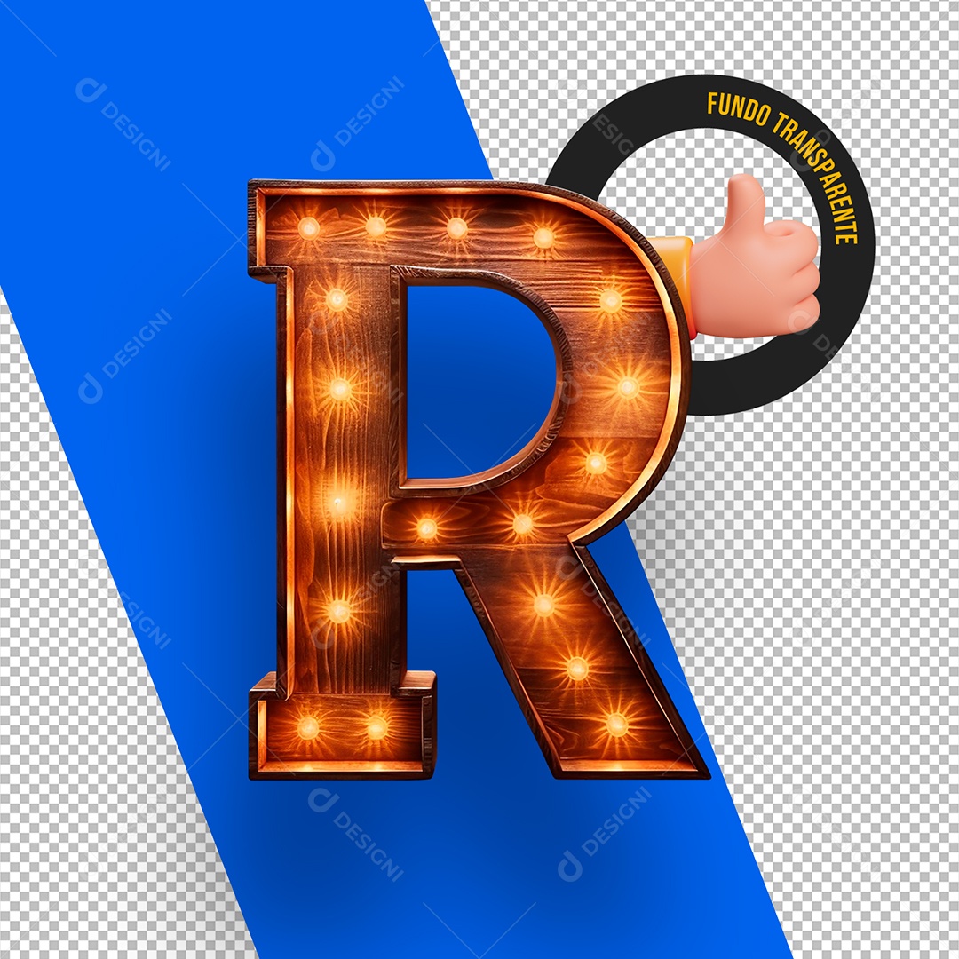 Letra R Maiúscula com Lâmpadas de Led Elemento 3D Para Composição PSD