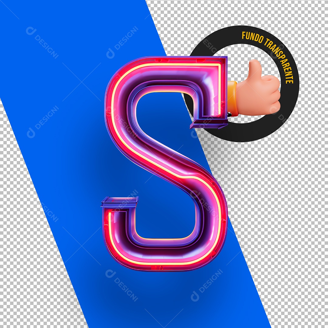 Letra S Maiúscula Rosa com Led Elemento 3D Para Composição PSD