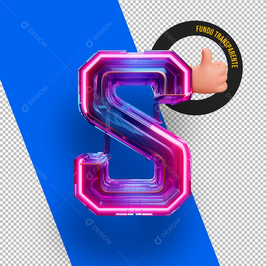 Letra S Maiúscula com Led Rosa Elemento 3D Para Composição PSD