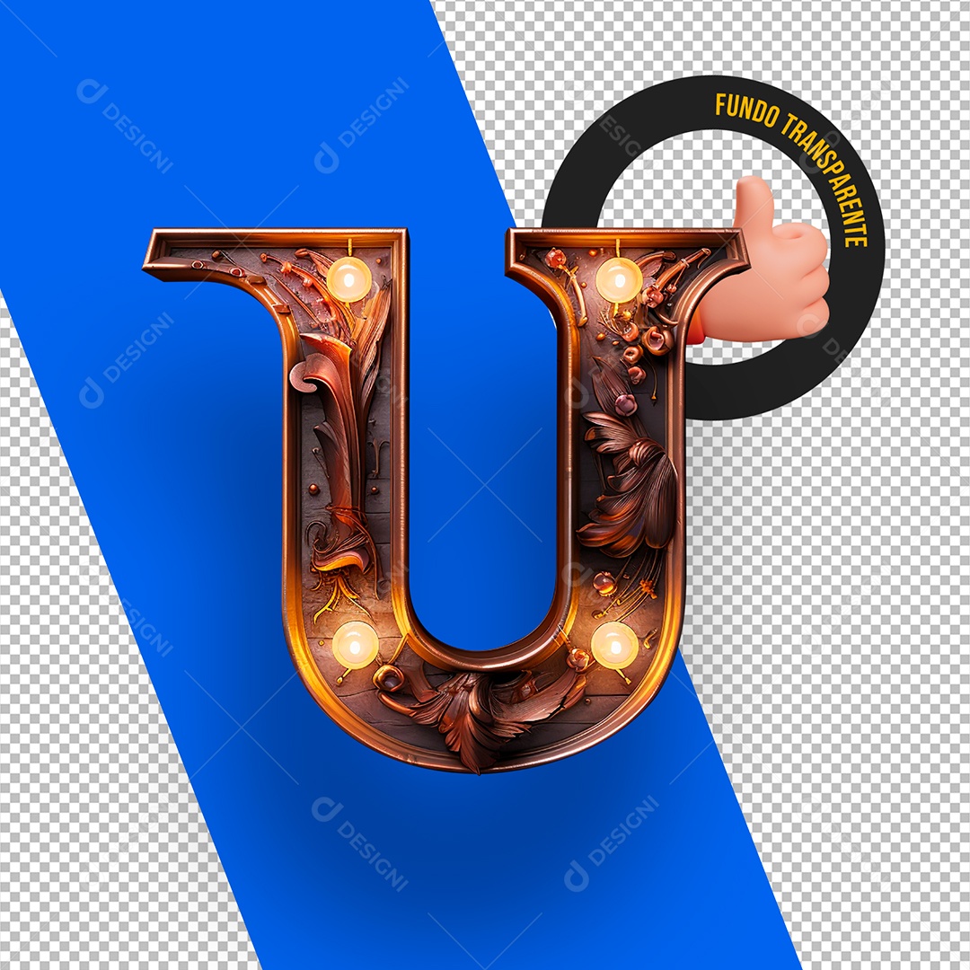 Letra U Maiúscula Com Lâmpadas de Led Elemento 3D Para Composição PSD