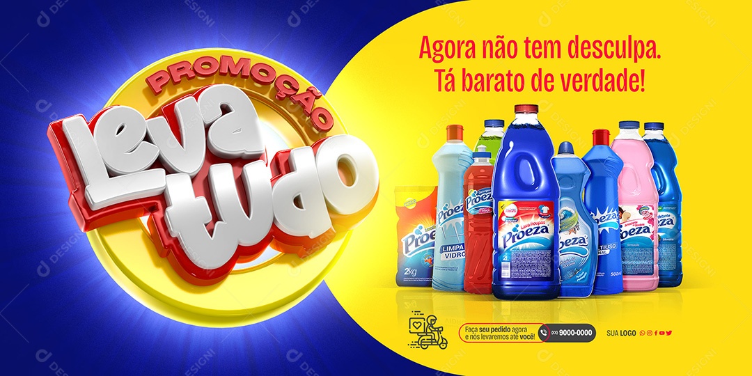 Social Media Banner Promoção Leva Tudo Supermercado PSD Editável