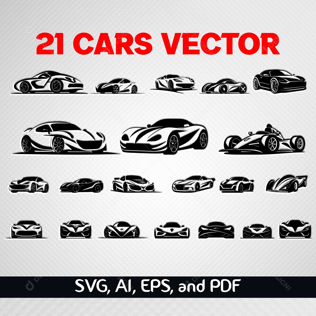 Conjunto de 21 Desenhos de Carros Vetor EPS + AI Editável