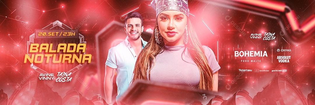 Carrossel Flyer Balada Noturna Avine Vinny Taina Costa Social Media PSD Editável