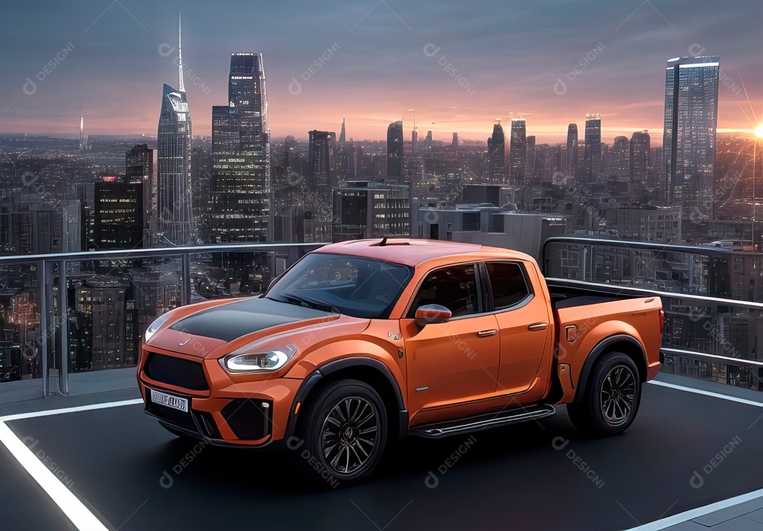 Retrato realista de carro sobre uma rua movimentada