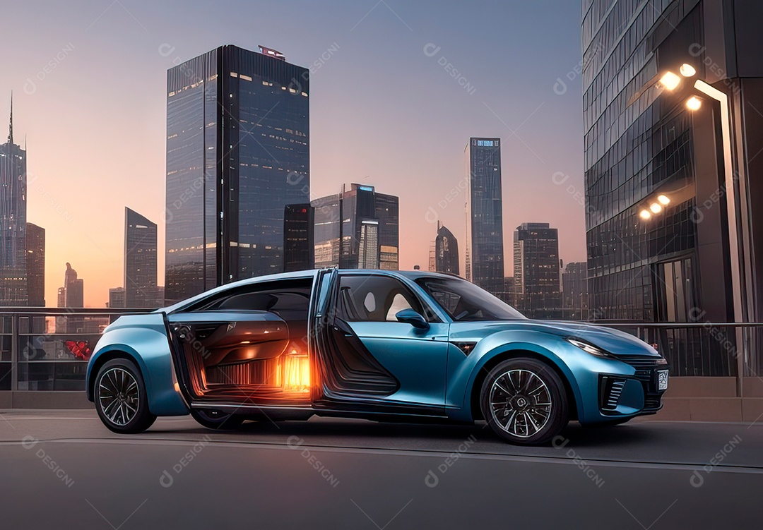 Retrato realista de carro sobre uma rua movimentada