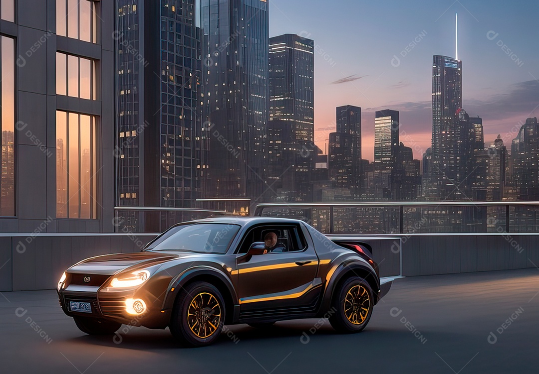 Retrato realista de carro sobre uma rua movimentada