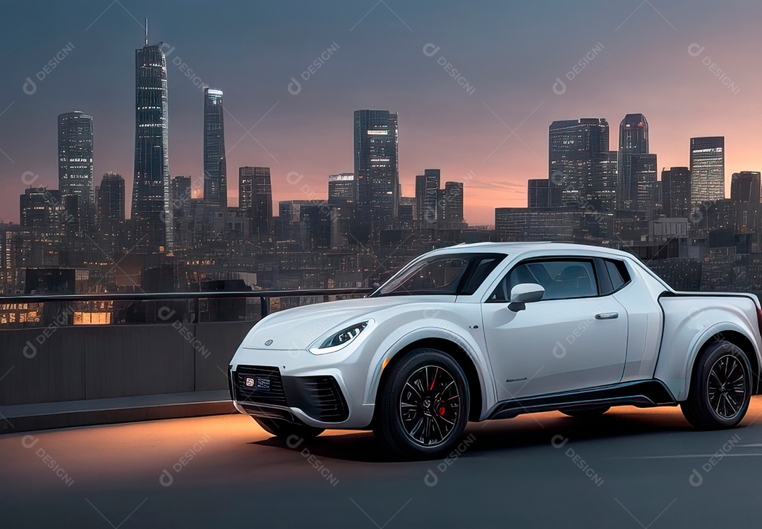 Retrato realista de carro sobre uma rua movimentada