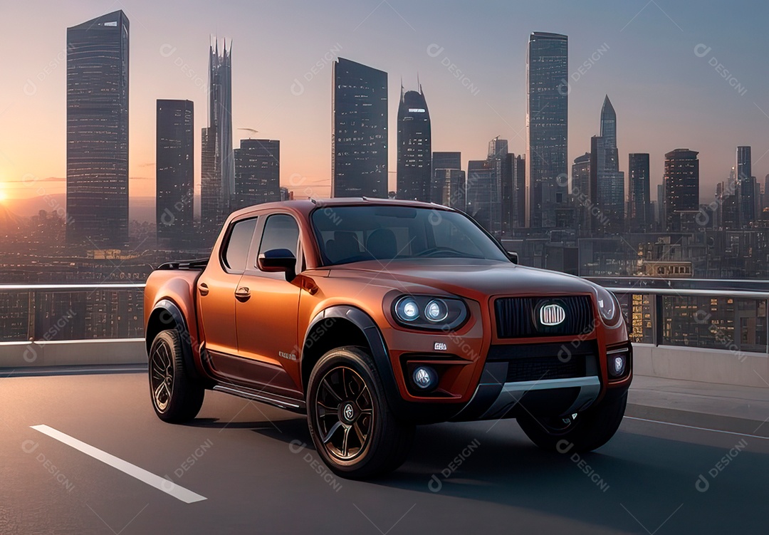 Retrato realista de carro sobre uma rua movimentada