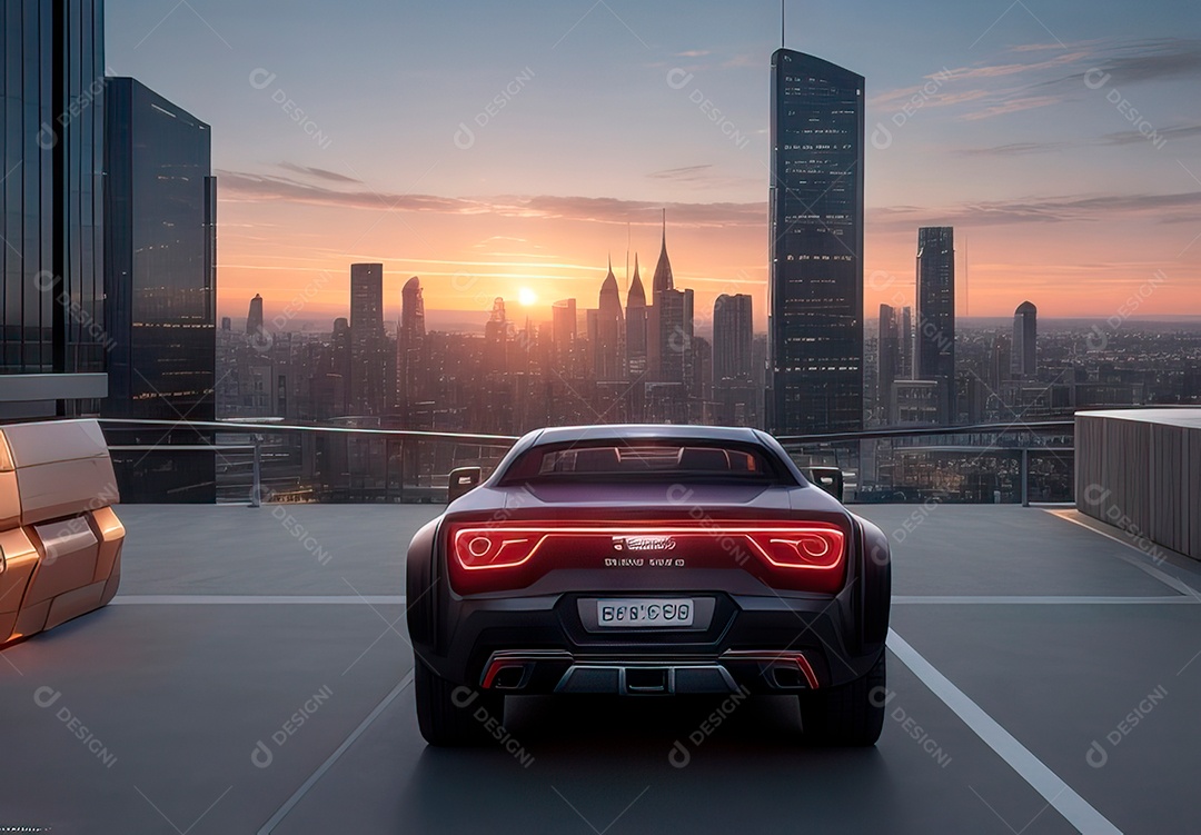 Retrato realista de carro sobre uma rua movimentada