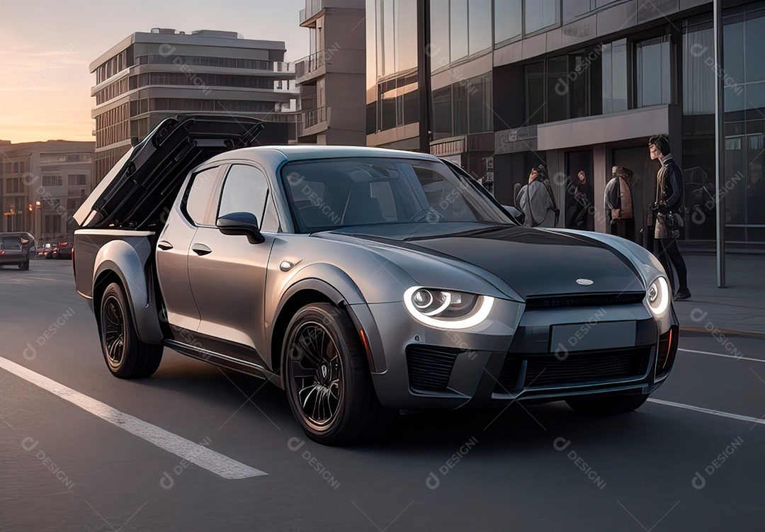 Retrato realista de carro sobre uma rua movimentada