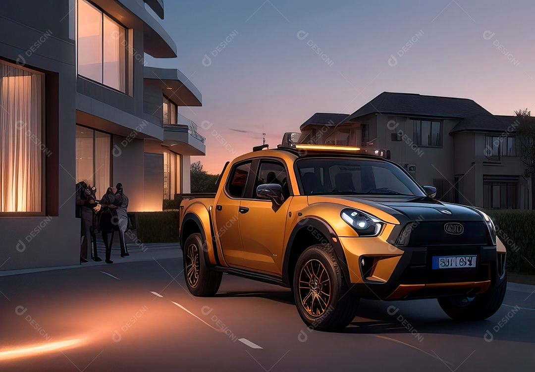 Retrato realista de carro sobre uma rua movimentada