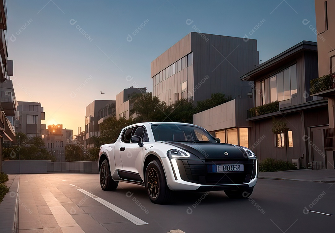 Retrato realista de carro sobre uma rua movimentada