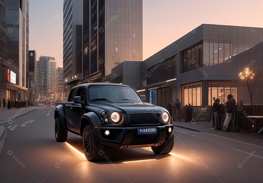 Retrato realista de carro sobre uma rua movimentada