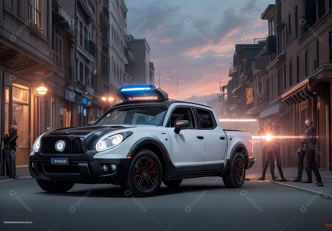 Retrato realista de carro sobre uma rua movimentada