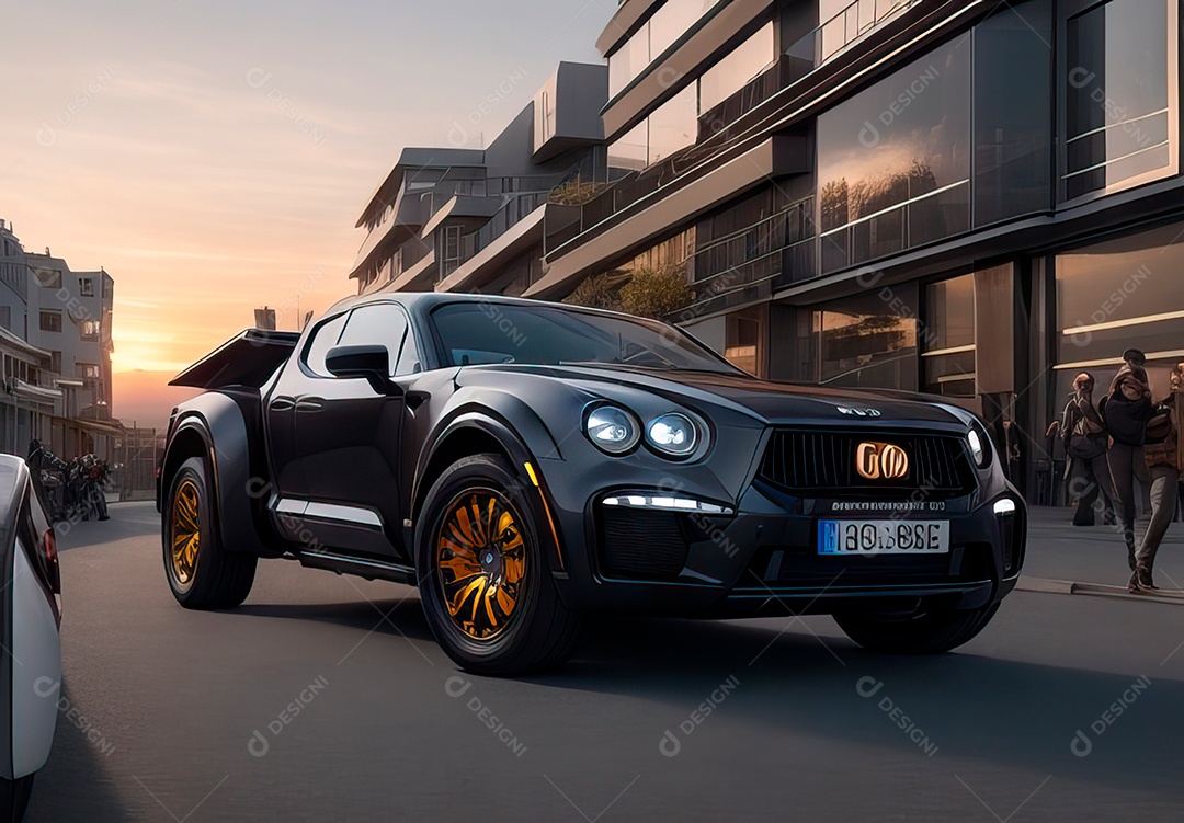 Retrato realista de carro sobre uma rua movimentada