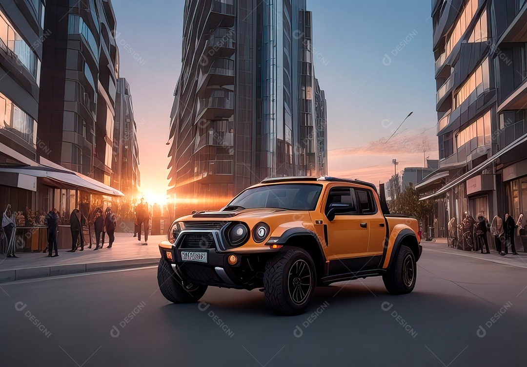 Retrato realista de carro sobre uma rua movimentada