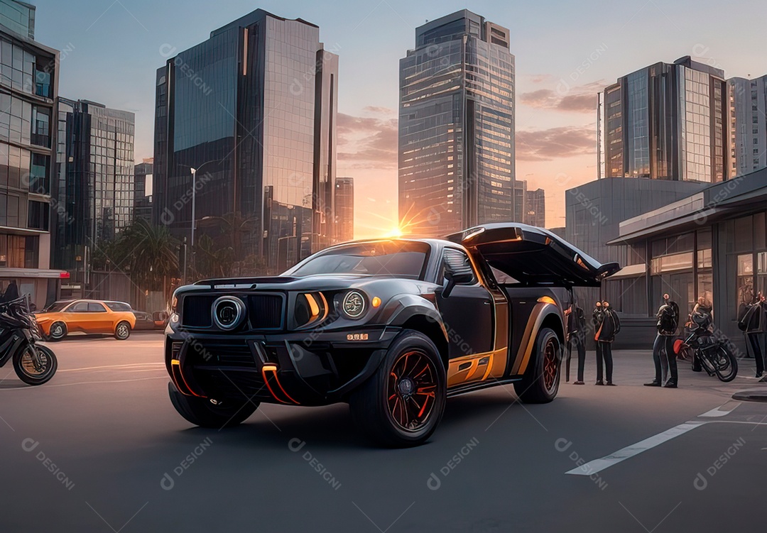 Retrato realista de carro sobre uma rua movimentada