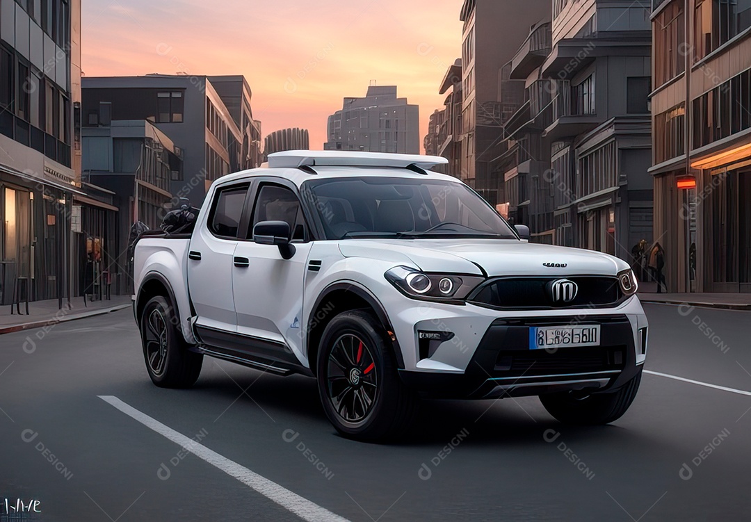 Retrato realista de carro sobre uma rua movimentada