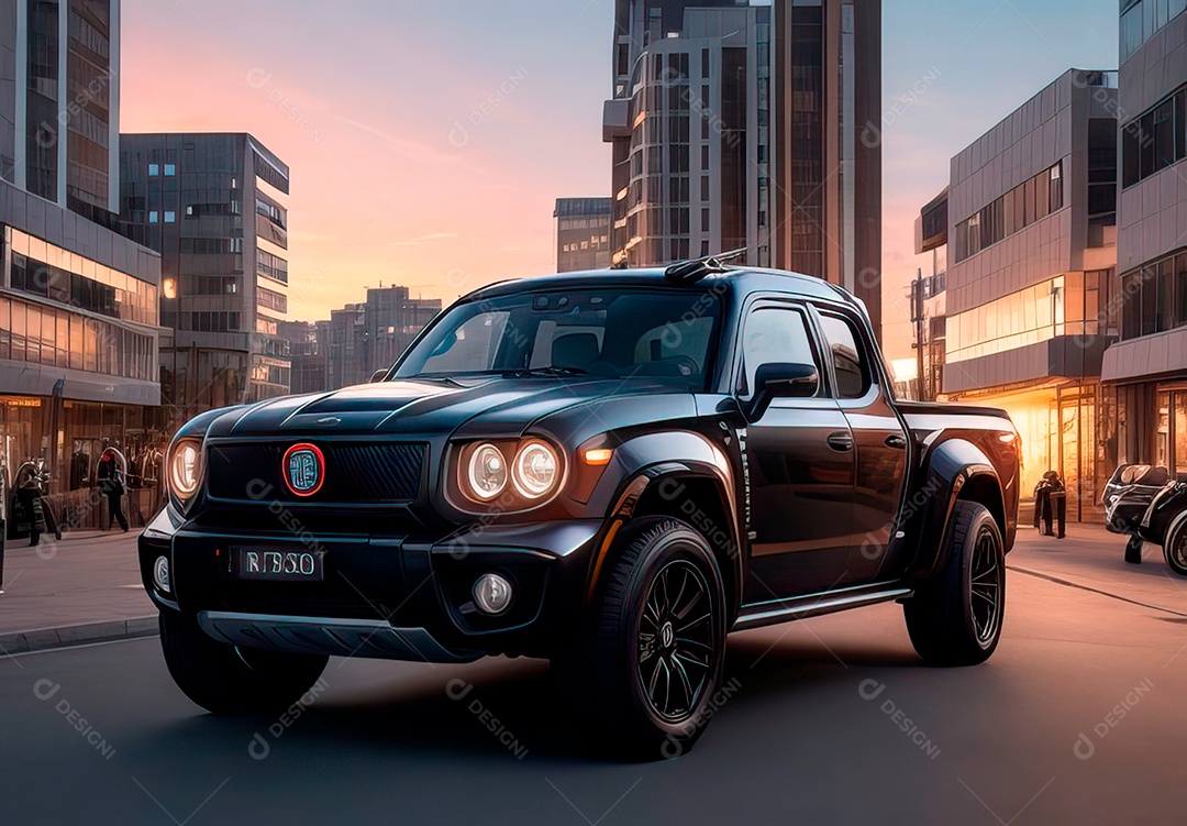 Retrato realista de carro sobre uma rua movimentada