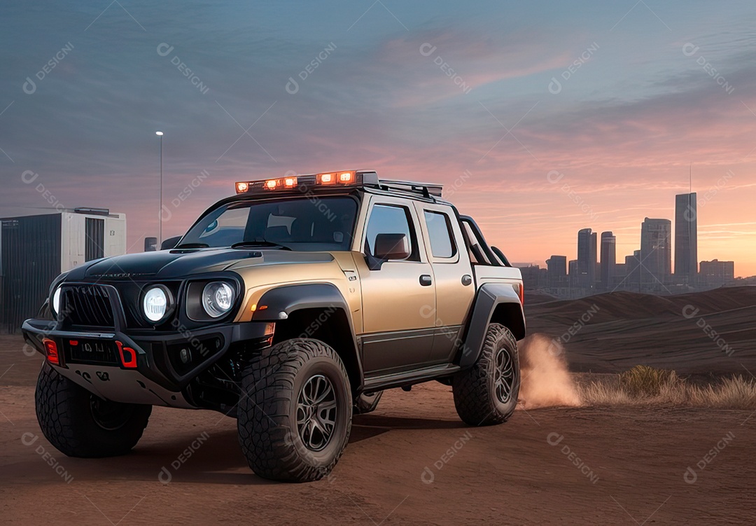 Retrato realista de carro sobre uma rua deserta