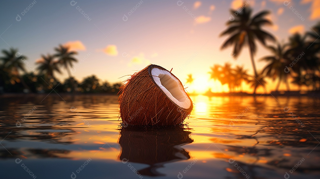 Delicioso coco sobre praia tropical