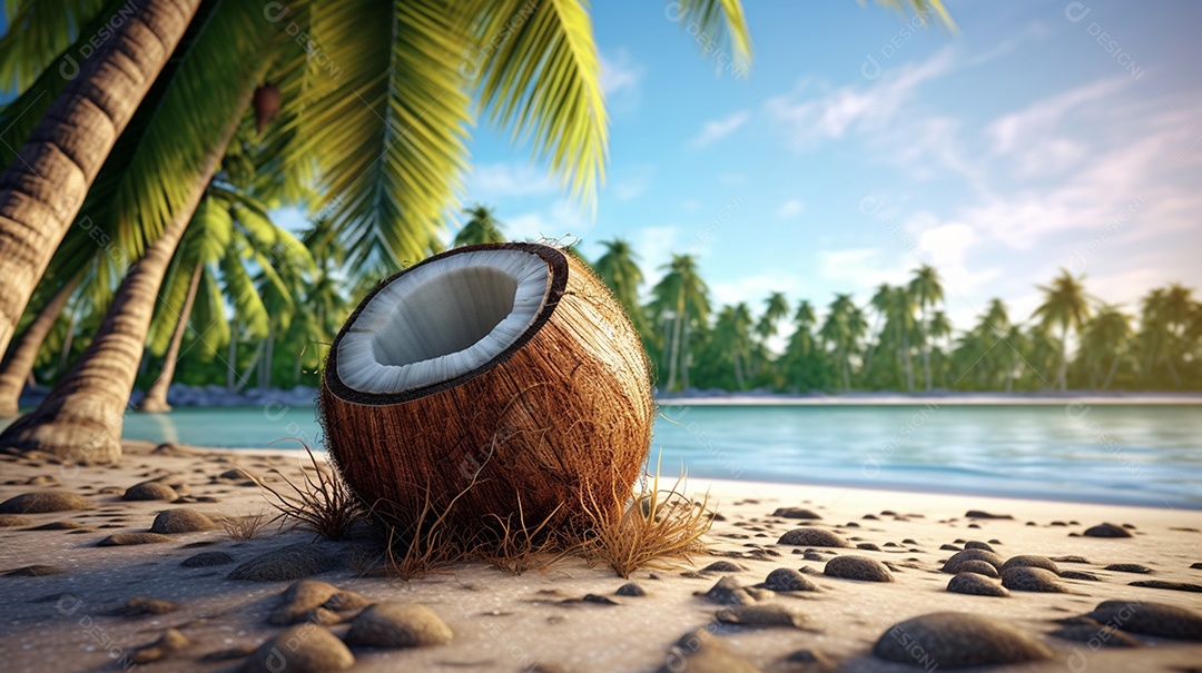 Delicioso coco sobre praia tropical