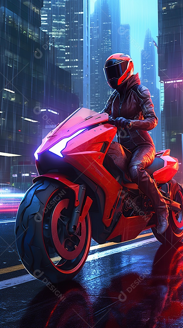 Motocicleta cyberpunk futurista vermelha design arrojado
