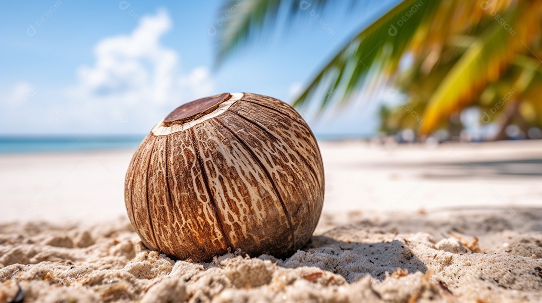 Delicioso coco sobre praia tropical