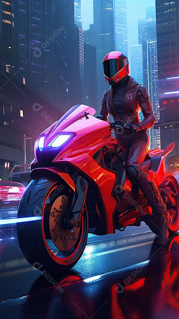 Motocicleta cyberpunk futurista vermelha design arrojado