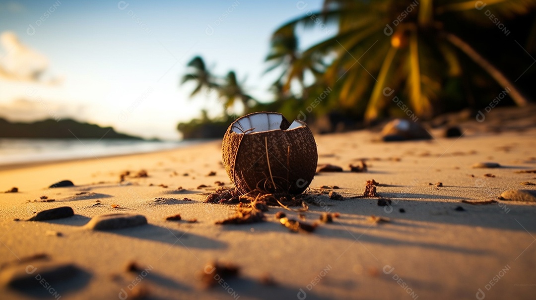 ilustração de coco na praia tropical, dia mundial do coco.