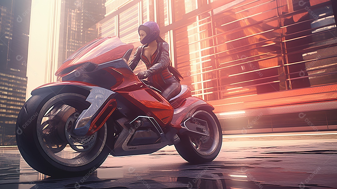 Motocicleta cyberpunk futurista vermelha design arrojado