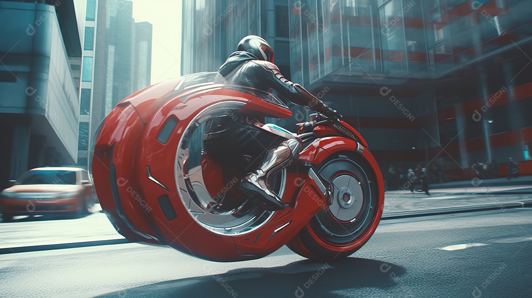 Motocicleta cyberpunk futurista vermelha design arrojado
