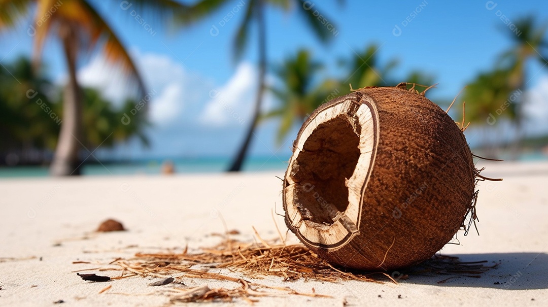 Delicioso coco sobre praia tropical